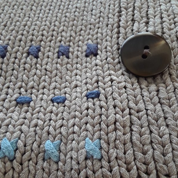 J. Jill 100% Silk Tan and Blue V Neck Knit Cardigan Sweater Size S - Picture 11 of 14